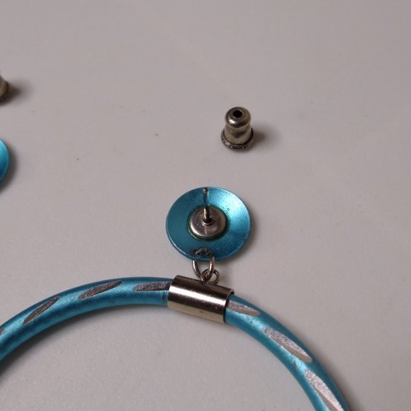 Blue Metal Large Dangle Hoop Earrings - Picture 10 of 13
